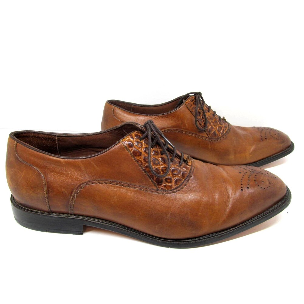 Belvedere Mens Handmade Brown Leather And Genuine Alligator Oxfords Size US 13 D